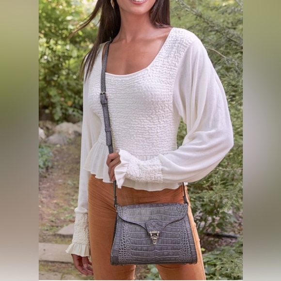 Patricia Nash Handbag Leather Ashmore Satchel British Smoky Gray Croco AUTHENTIC - Picture 7 of 10